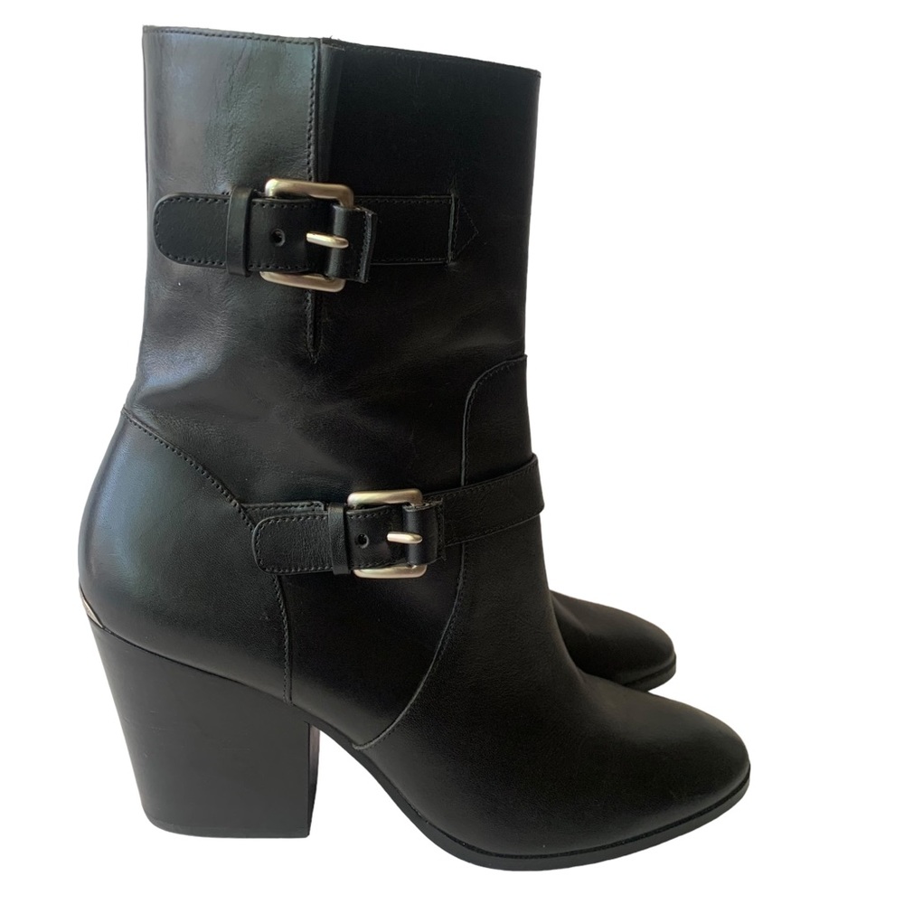 Michael Kors black leather biker double buckle boots 10 M